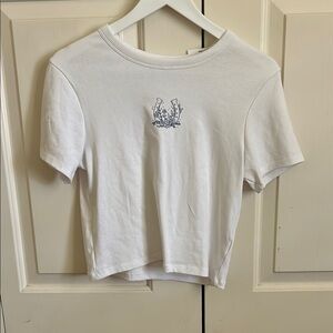 White T-Shirt with Blue Embroidery